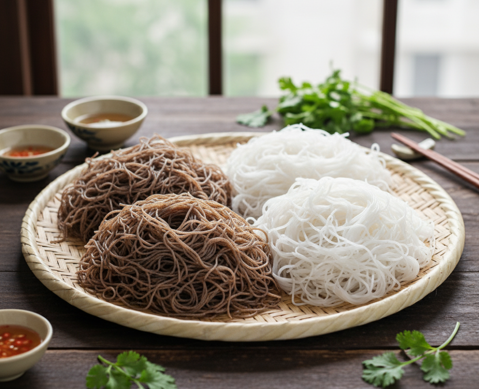 Bún gạo lứt và bún trắng