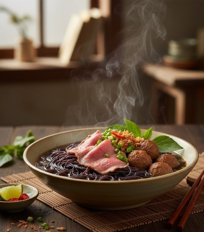 Món ăn làm từ bún gạo lứt tím than